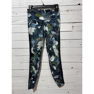 Athleta Floral Mesh Panel High Rise Leggings Teal Green XS